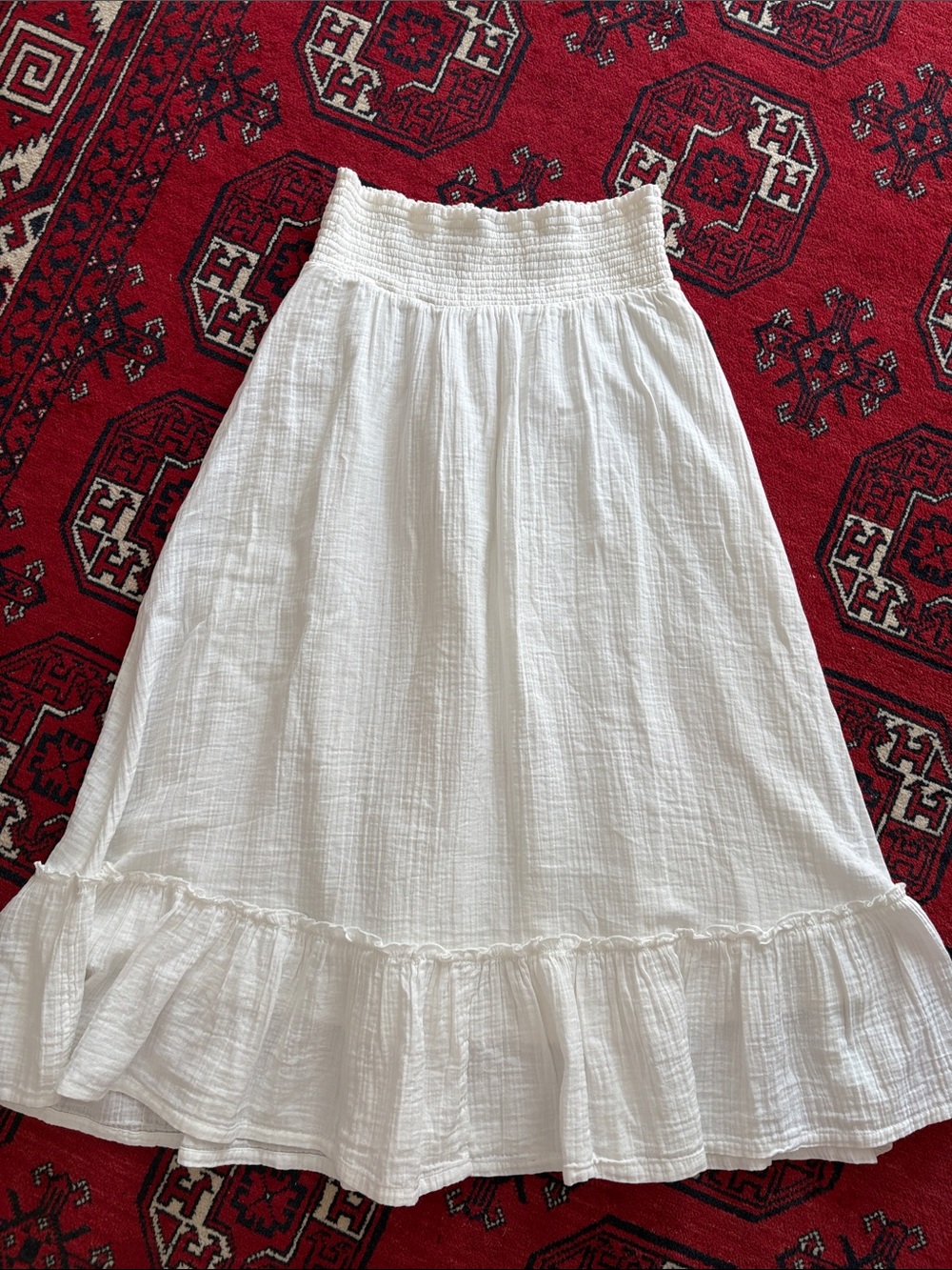 Quince White Cotton Maxi Skirt with Ruffle Hem